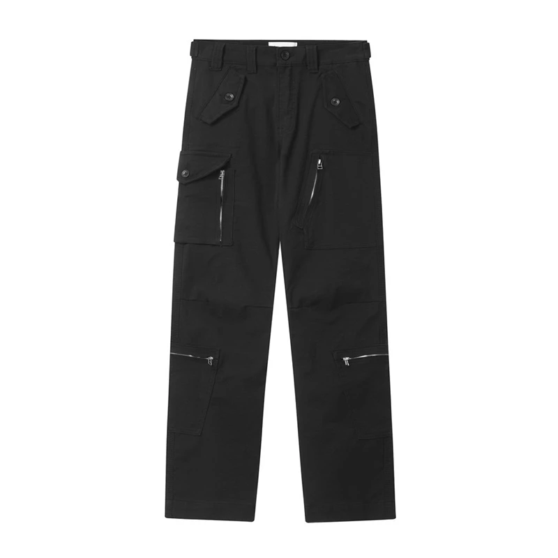 

2023 New Arrivals Pocket Zipper Black Hip Hop Men Cargo Jeans Pants Retro Washed Straight Baggy Cotton Denim Trousers Pantalones