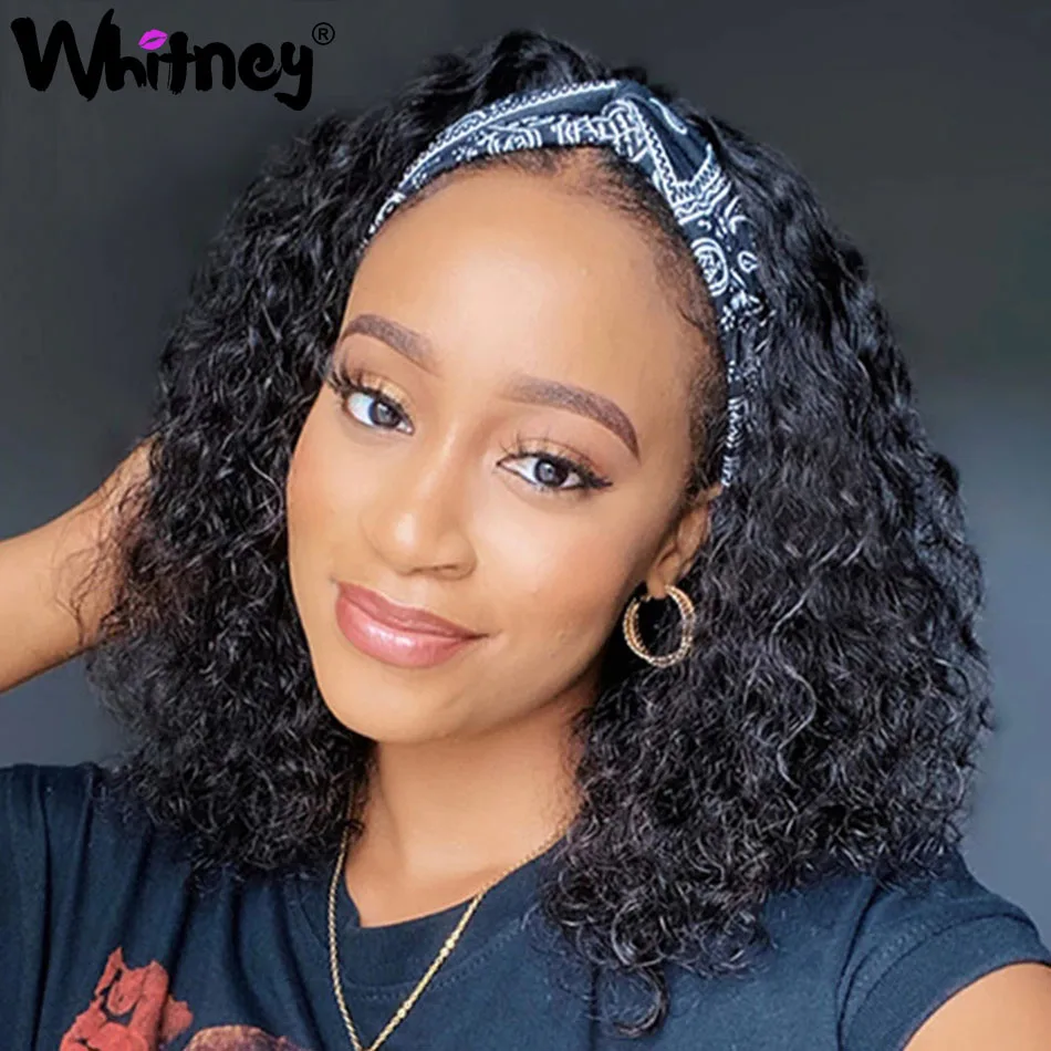 

Water Wave Headband Wig 100% Human Hair Wigs For Women Mongolian Hair Deep Curly Gluess Wig 200% Density Water Wave Headband Wig