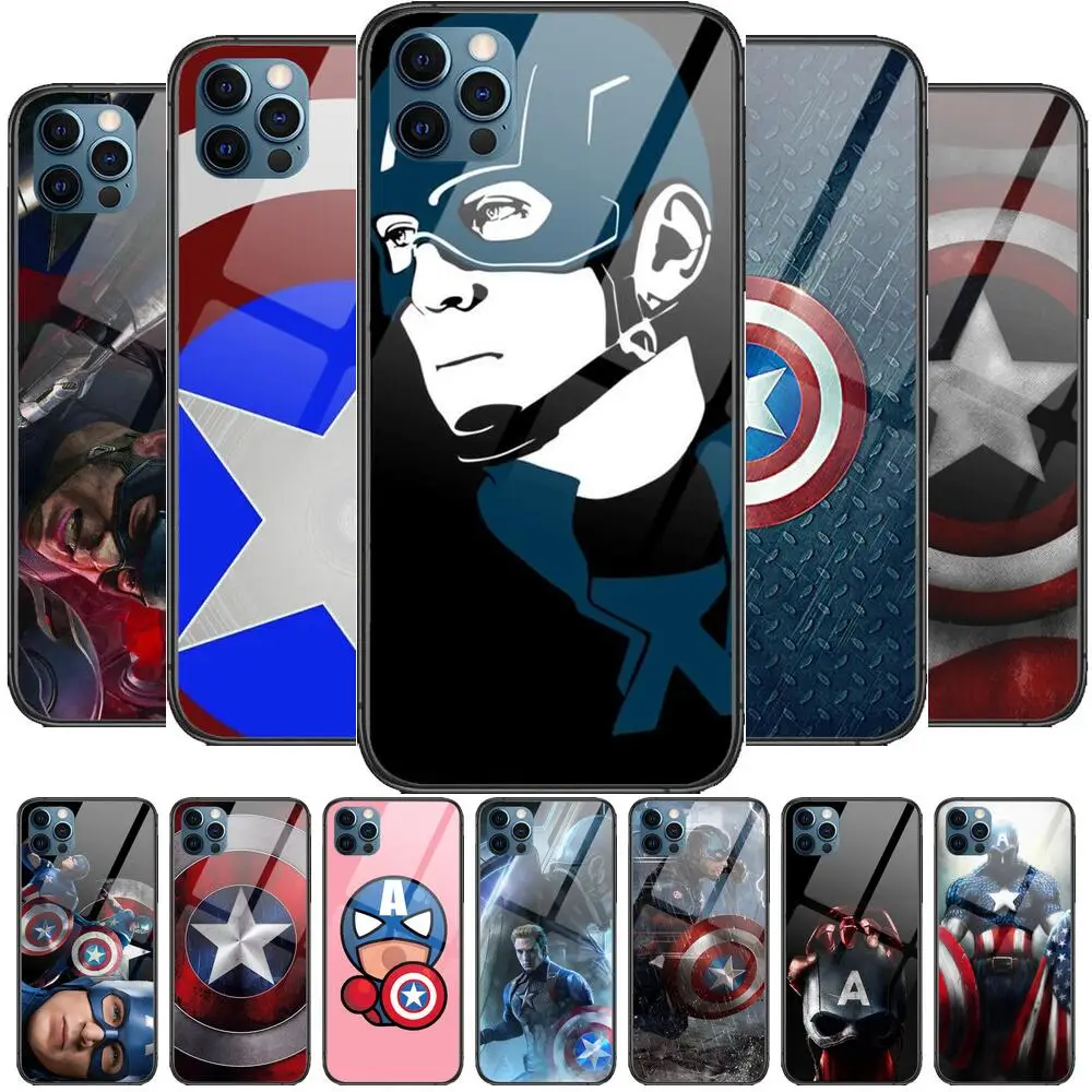 

Captain America Glass Case For iphone 13 12 11 Pro Max 12Pro XS Max XR X 7 8 Plus SE 2020 mini Case Tempered Back Cover