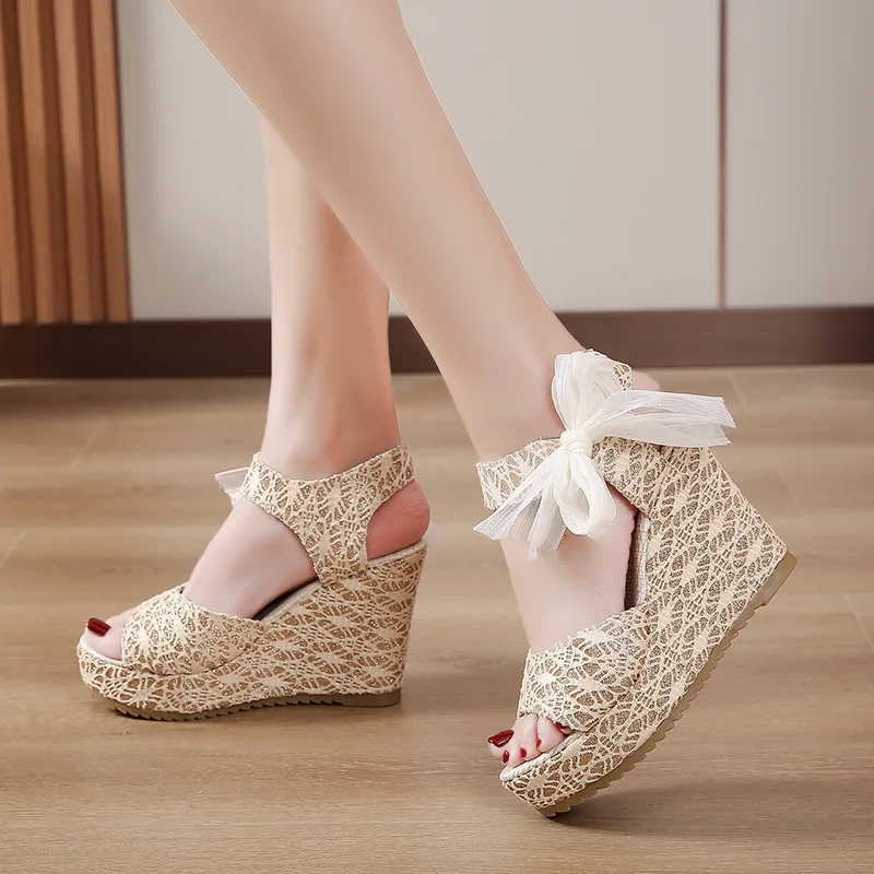 

Summer Women's High-Heeled Sandals Breathable Bow Thick-Soled Casual Women's Wedge Shoes Women's Shoes High-Heeled Shoes Women