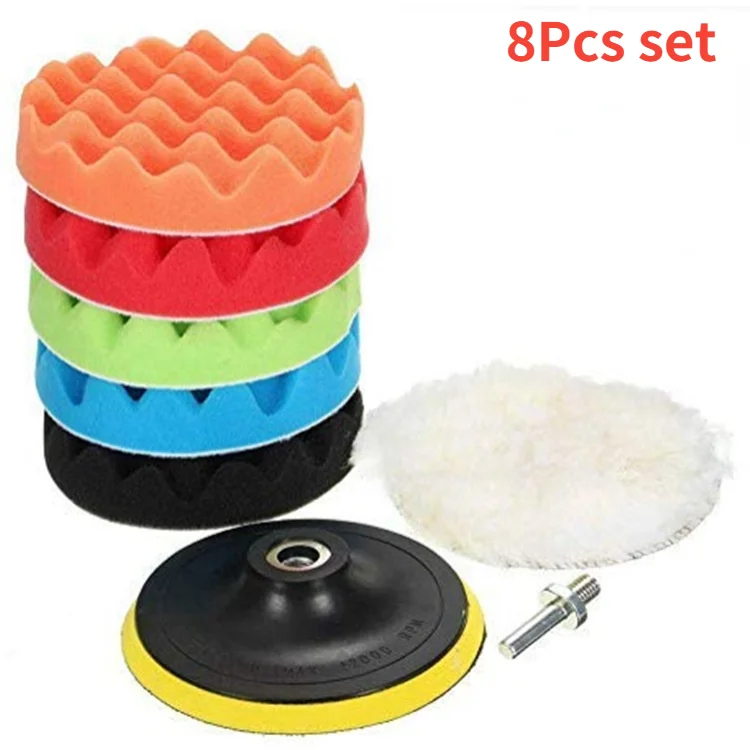 

8Pcs Car Polishing Sponge Disk Wool Pad Wheel Buffing Pad Drill Adapter Waxing Kit for Household Polisher Abrasive Tools