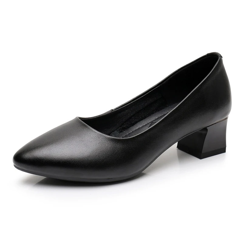 

Женская черная обувь на толстом каблуке, не устает от усталости, мягкая подошва, Удобная Профессиональная обувь из воловьей кожи, Рабочая обувь