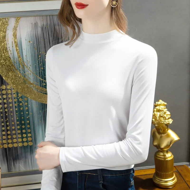 

Women's Half Turtleneck Modal Bottoming Shirt Long Sleeve Inner Wear Western Style Slim Fit Solid Color Fashion Tops