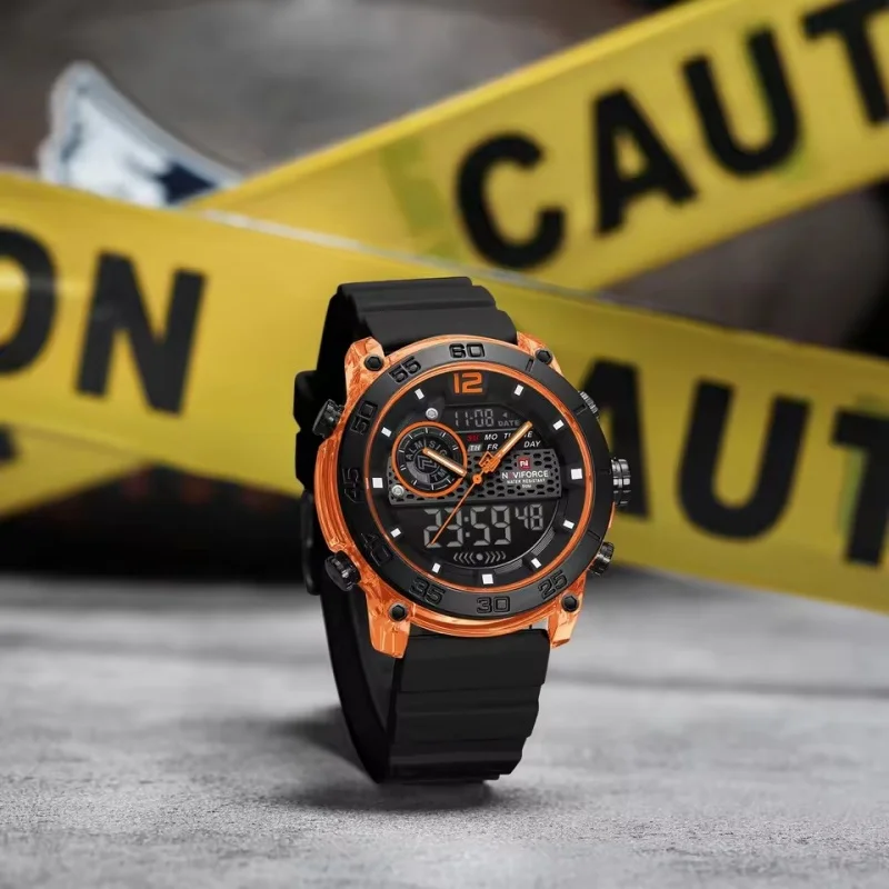 Фото NAVIFORCE 6104 модные электронные кварцевые часы мужские водонепроницаемые часы с календарем ночник спортивные уличные цифровые часы для отдыха reloj №4