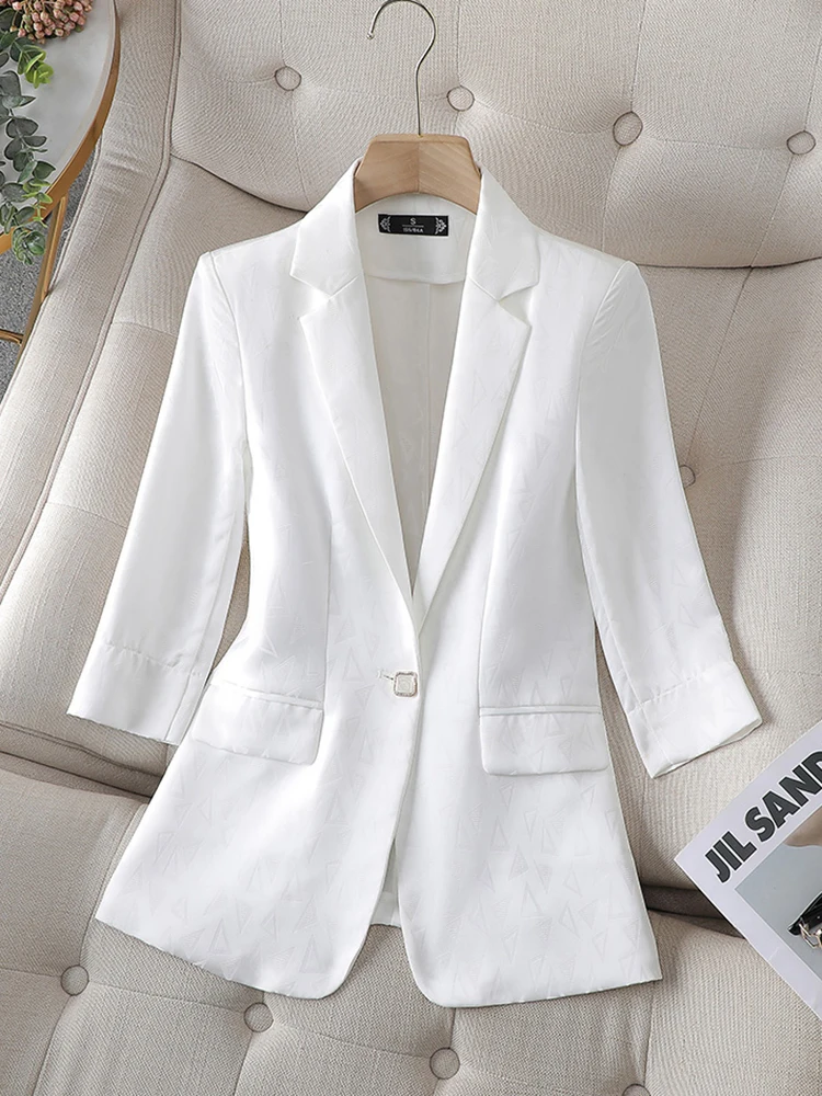 Summer Elegant Blazer for Women Office Wear to Work Korean Style One Button Casual Outerwears Plus Size Jacket Coat Tops