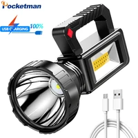 super bright led searchlight solarusb rechargeable flashlight handheld work light portable emergency light torch with battery