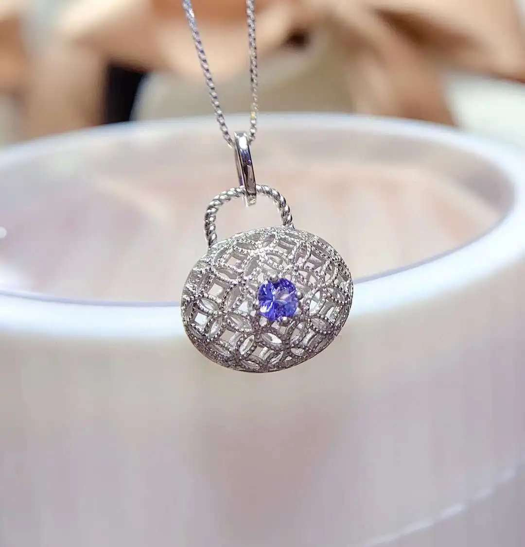 

grace Get rich wallet natural blue tanzanite pendant S925 silver Natural gemstone Pendant Necklace women girl party gift jewelry