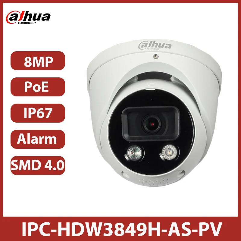 

Dahua IPC-HDW3849H-AS-PV Full-Color & IPC-HDW3849H-AS-PV-S4 8MP Smart Dual Illumination Active Deterrence WizSense IP Camera