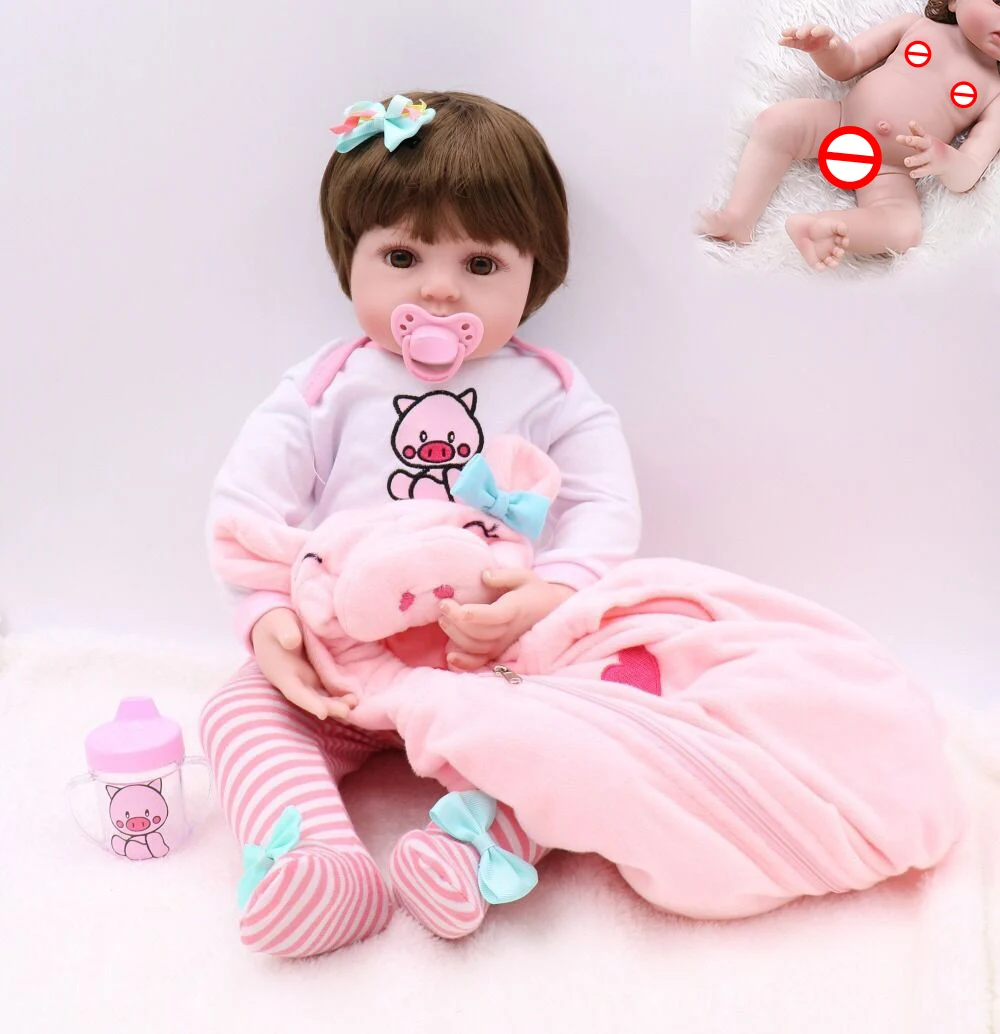 

premie baby size 48CM full body silicone pink pig dress set bebe doll reborn doll water proof bath doll toy Christmas Gfit