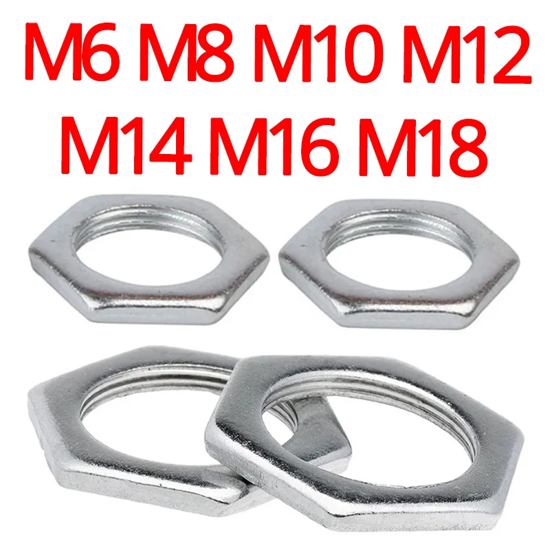 

M6 M8 M10 M12 M14 M16 M18 Thin Hex Nut Fine Thread Gb808 Iron Galvanized Small Hexagon Flat Nut Carbon Steel Hardware Fastener