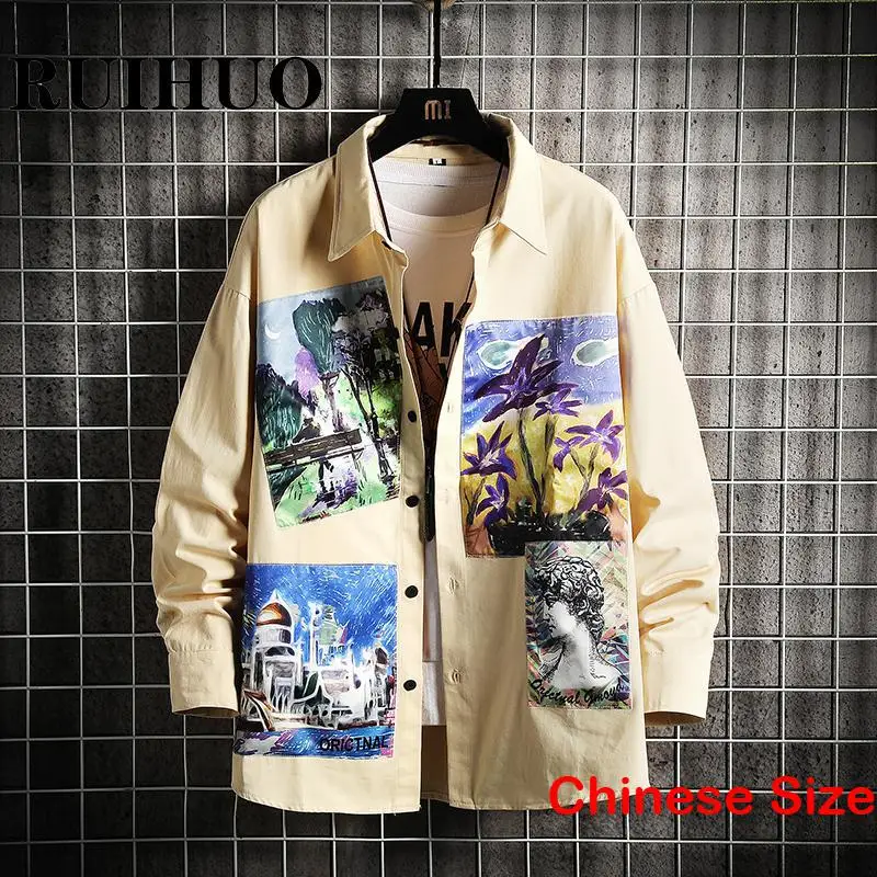 

Рубашка RUIHUO мужская с принтом, повседневная винтажная шикарная одежда, китайский Размер 5XL, весна 2023