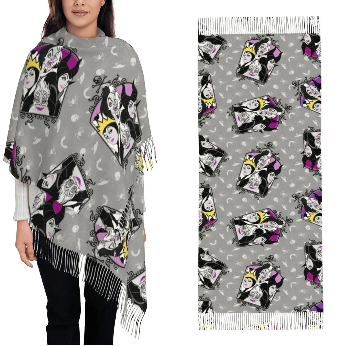 Villains Cartoon Queen Movie Scarf Women Winter Cashmere Shawl Wrap Evil Maleficent Cruella de Vil Long Lightweight