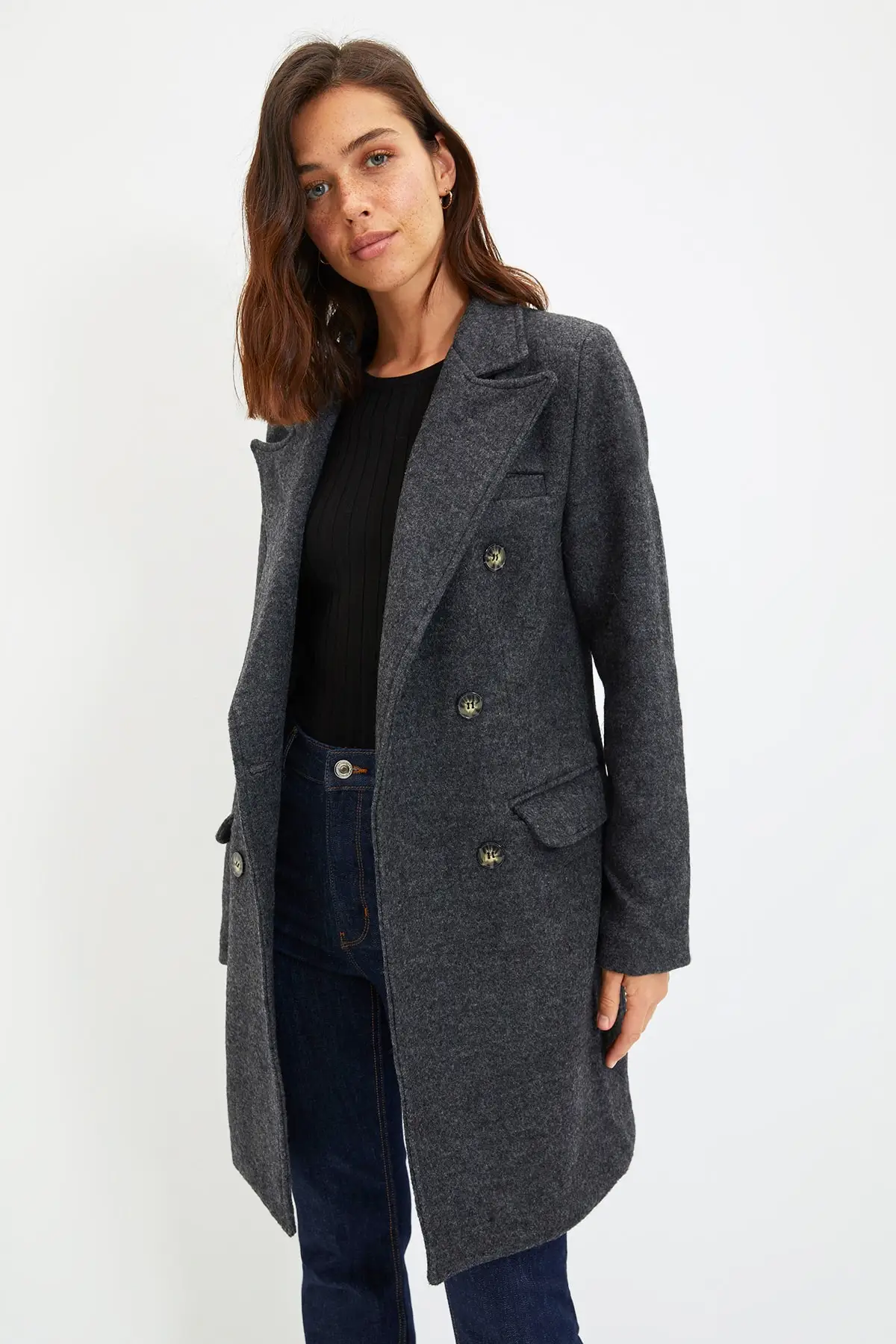 

Trendyol Button Closure Woolen Stamp Coat TWOAW22KB0189