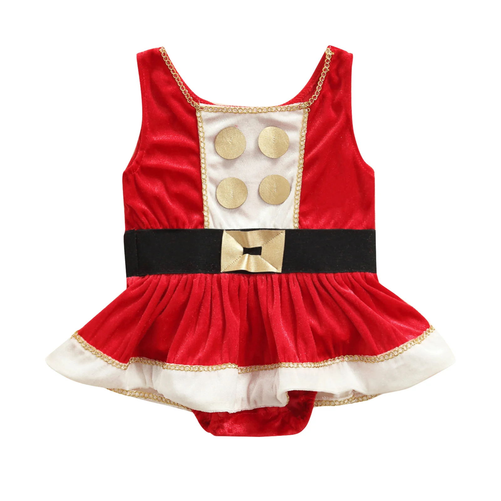 

Pudcoco 0-24M Bodysuit Christmas Costumes Red Girls Newborn Kids Hem Wide Leg Loose Leotard Clothes Infant Outfit Romper