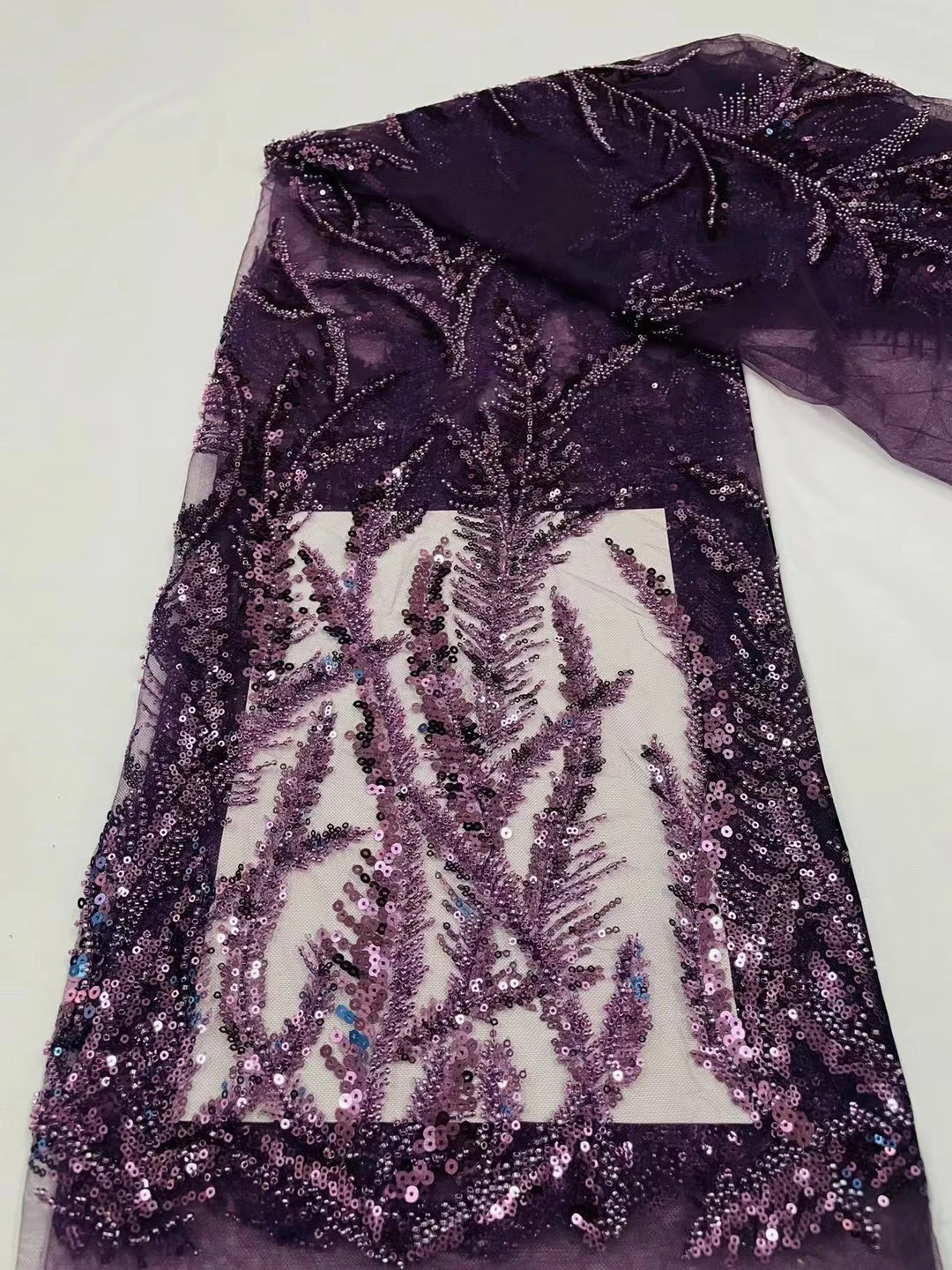 

New Arrival Africa Handmade Embroidered Tulle Net Fabric With Beads Luxury ALgeria Sequins Net Lace Evening Wedding Bridal Dress