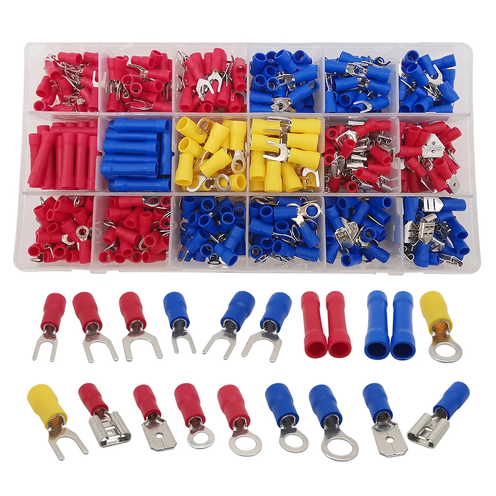 

520Pcs Spade Crimp Terminals Assorted Insulated Butt Ring Fork Electrical Wire Connector Cold Pressed Terminal Assortment Kit