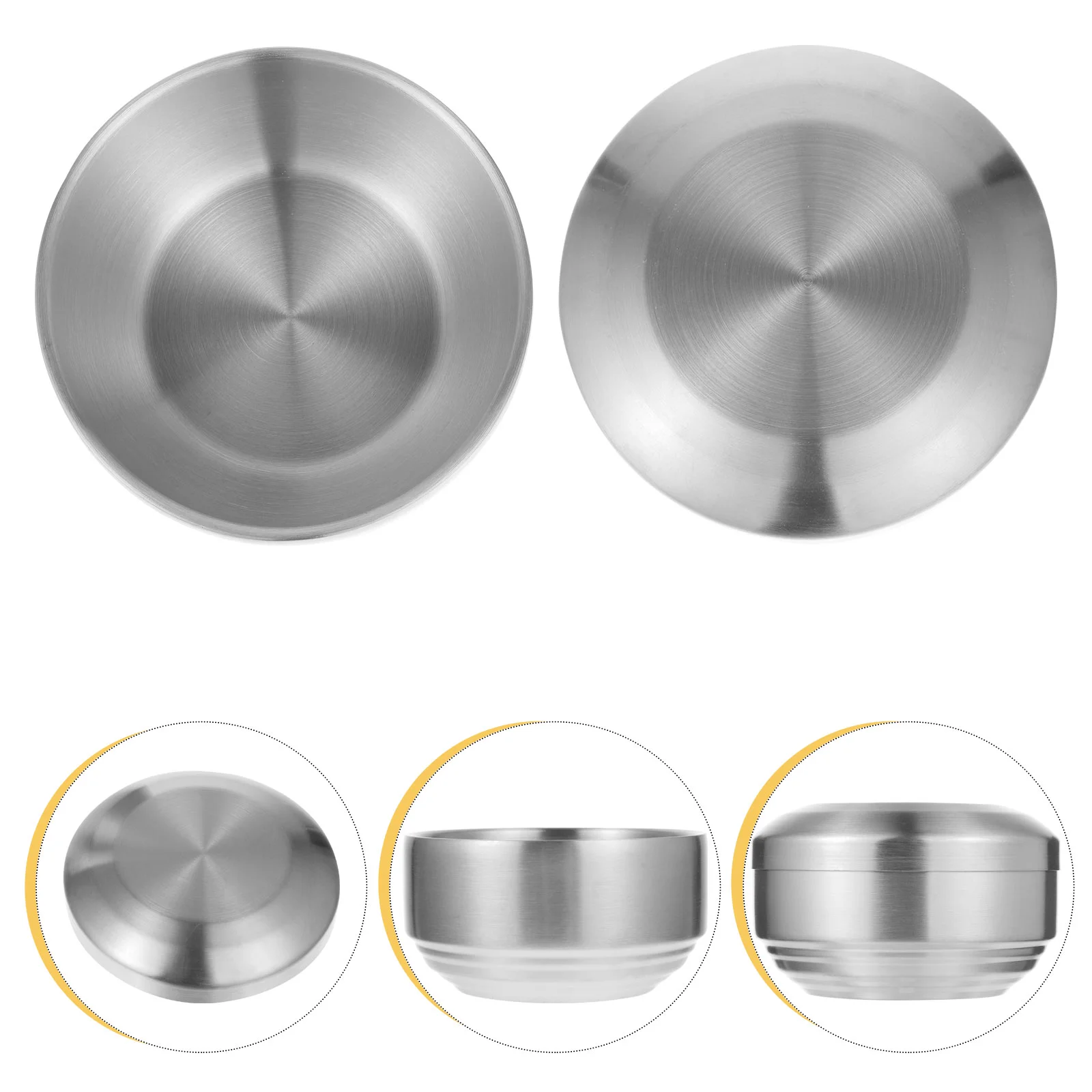 Stainless Steel Double Bowl Food Serving Children Eating Camping Dishes & Utensils Rice Asian Salad Kit Soup Kids Layer