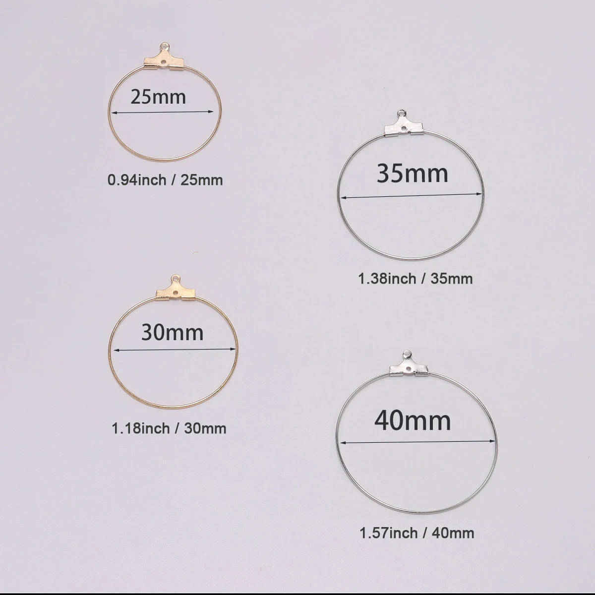 20PCS/Set Big Round Wire Earring Hoops, 25/30/35/40mm Circle Earring Hooks, Metallic Plated Findings for DIY Earring Making