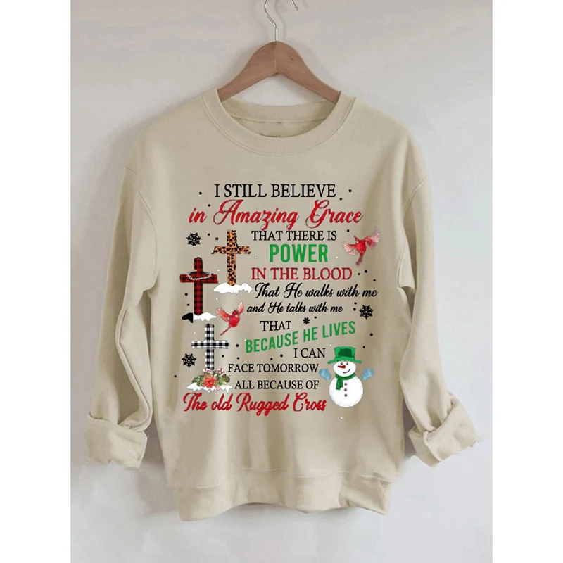 

Рождественская Женская Повседневная хлопковая толстовка с длинным рукавом и принтом Креста Rheaclot