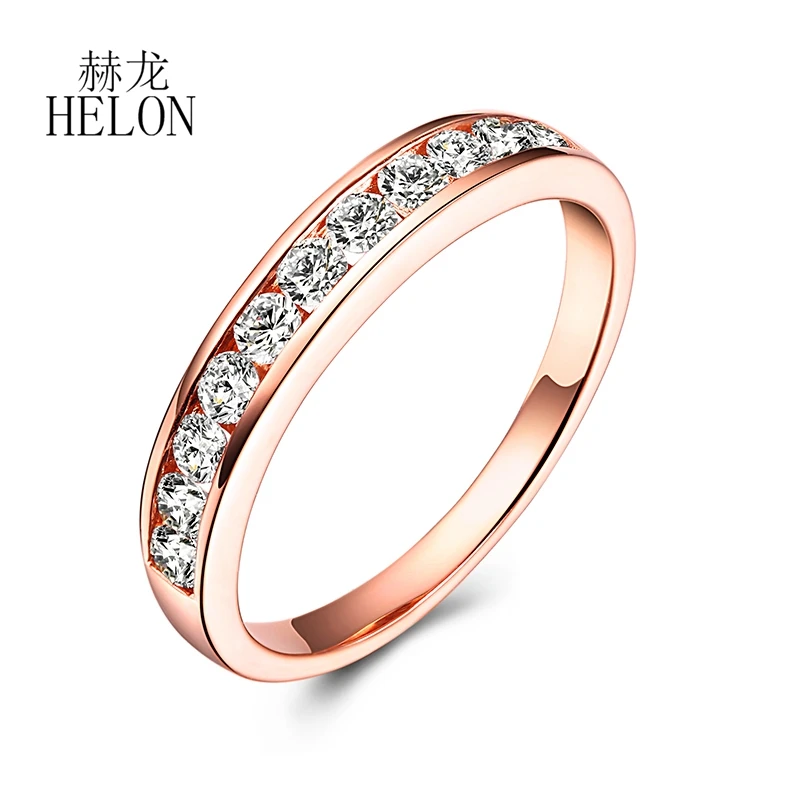 Твердое 14-каратное розовое золото круглое кольцо SI/H с натуральными бриллиантами