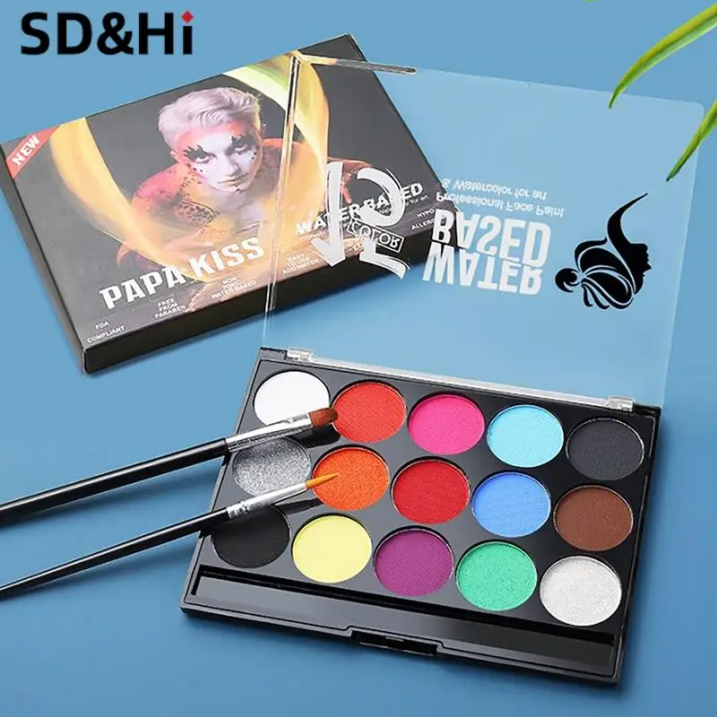 

Face Body Painting Kids Flash Tattoo Halloween Party Makeup Dress Beauty Paint Palette With Brush Kit Face