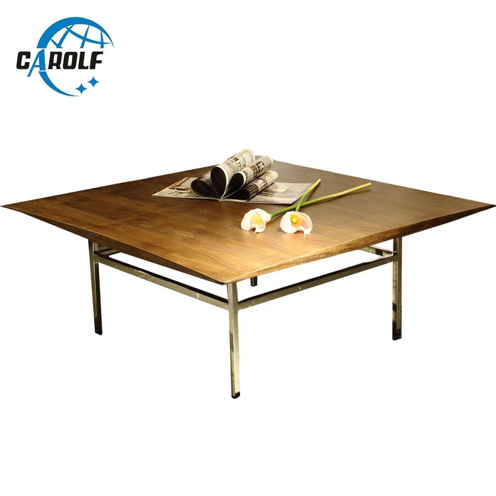 

Top Furniture Modern Steel Stainless Legs Wood Coffee Table Square Center Table Living Room Tea Table