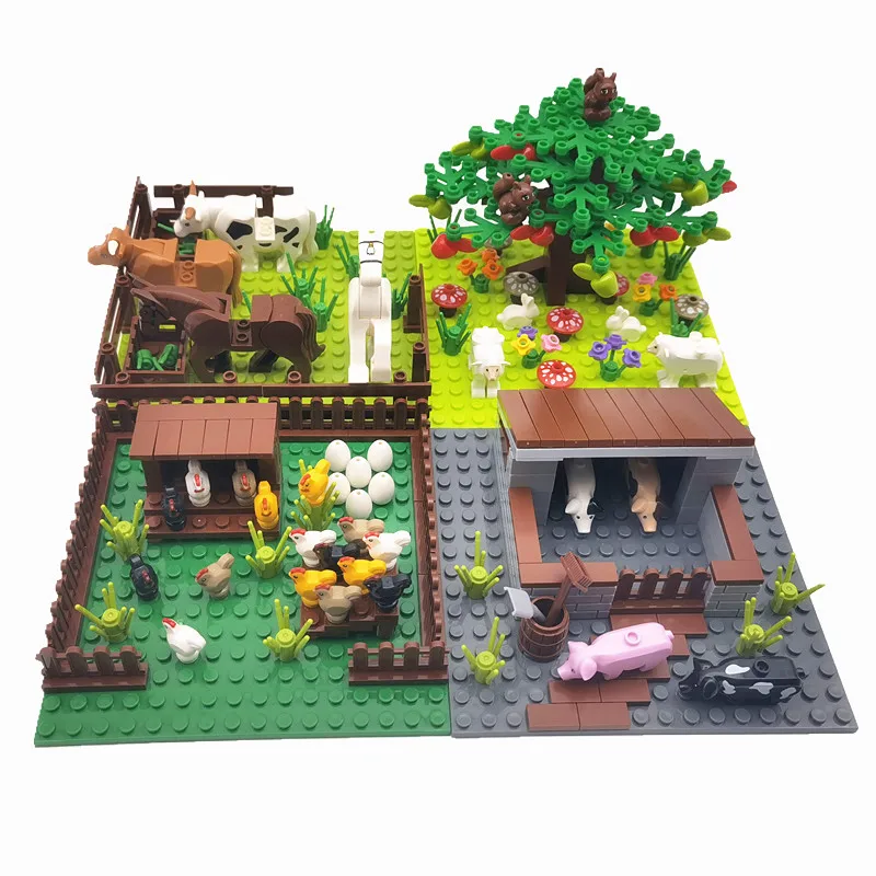

Совместимые фермерские блоки, игрушки для детей, MOC, деревья, растения, набор животных с основой, мини-классические строительные блоки для др...