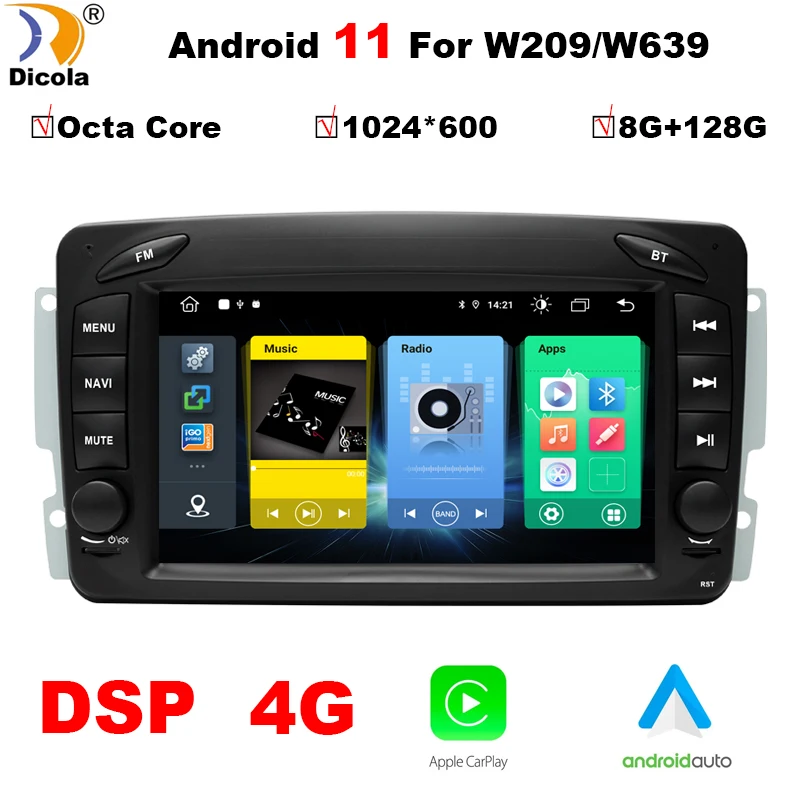 

DSP 8G+128G Android 11 Auto Radio For Mercedes Benz CLK W209 W203 W463 W208 Carplay Car Multimedia RDS GPS No DVD 2din Autoradio
