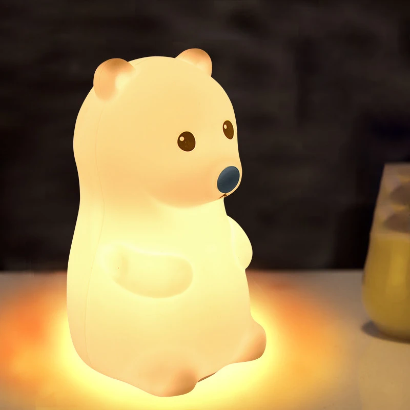 Мягкий светодиодный ночник с белым медведем силиконовый USB-светильник для