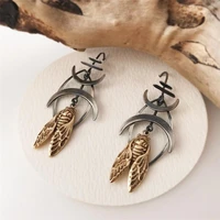 double moon cicada bar earrings for women female bronze hook earrings geometric drop earrings party jewelry accessories gifts