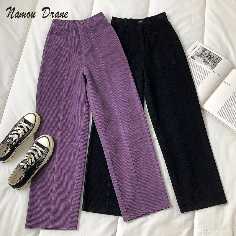 

Namou Drane Corduroy Pants Women Casual Vintage High Waist Trousers Female Korean Style Loose Straight Pantalones All-match Ropa
