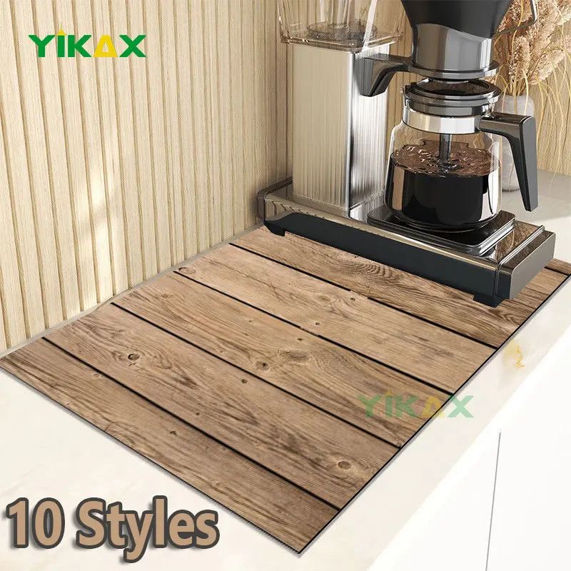 Wood Pattern Drain Pad Kitchen Dish Drying Mat Absorbent Rubber Tableware Coffee Draining Printed Dinnerware Cup Bottle Placemat