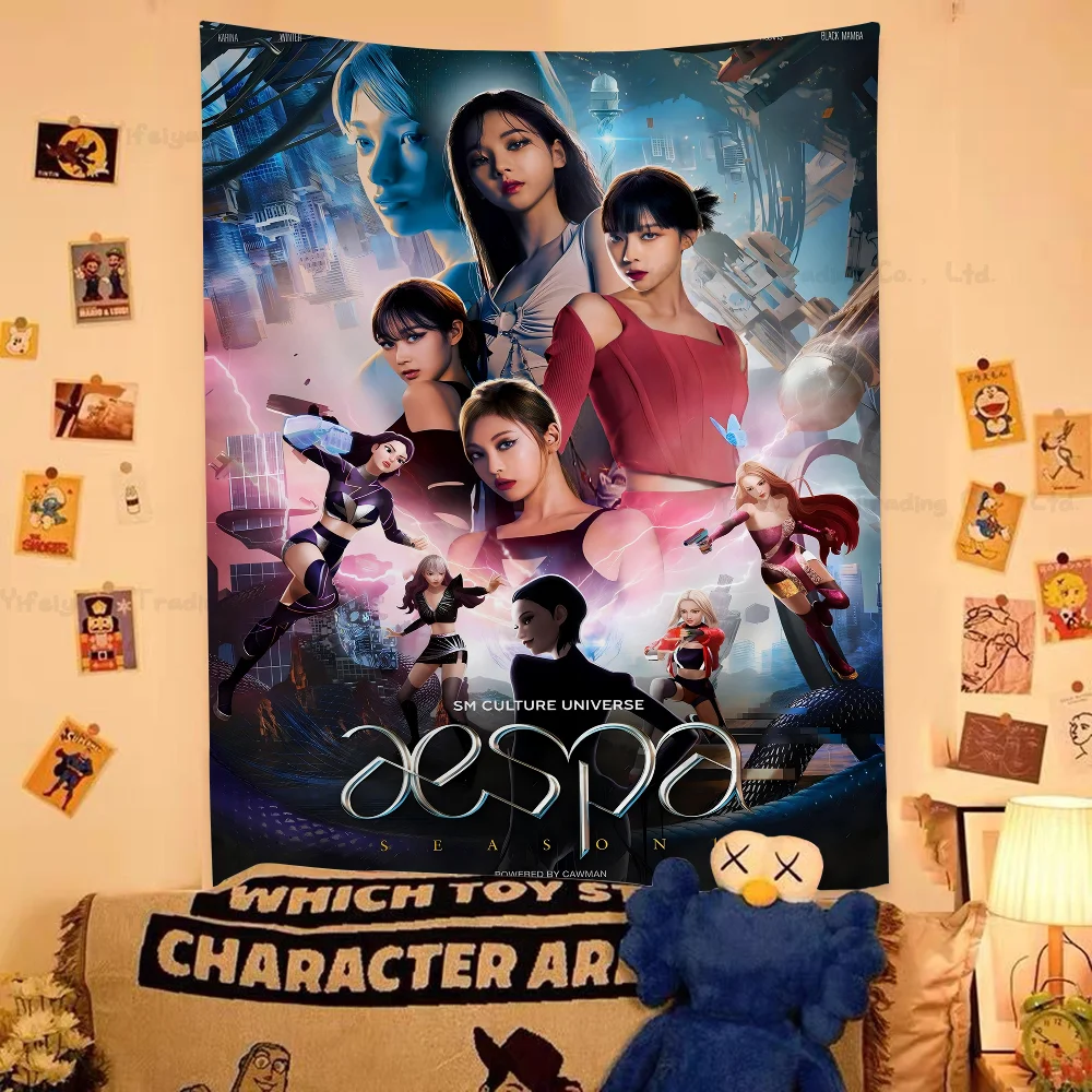 Kpop A-Aespa Anime Tapestry Wall Hanging Decoration Household Home Decor