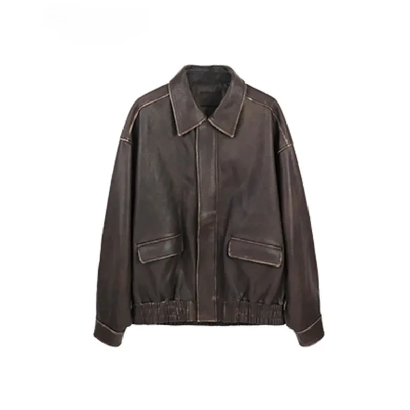 Куртка женская оверсайз из мягкой потертой искусственной кожи на молнии