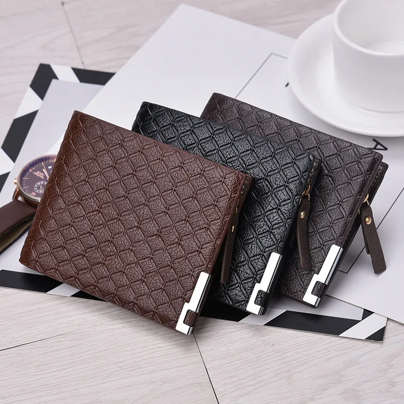 

Wallet Men's Natural Leather Short Wallets Knurling Leather Male Wallet Retro Small Zipper Three Fold Slim Man Purse Erkek Cuzda