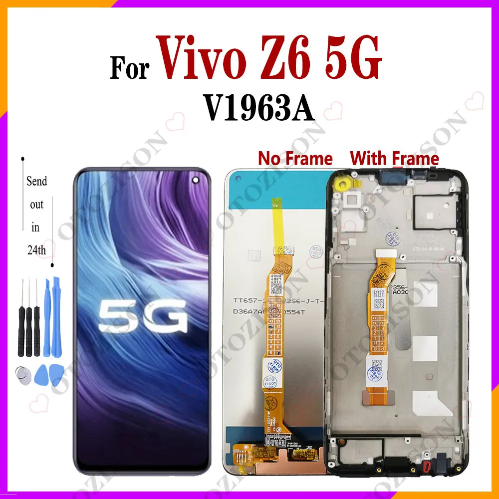 ЖК-дисплей 6,57 дюйма с рамкой для Vivo Z6 5G, ЖК-дисплей V1963A, сенсорный датчик, дигитайзер в сборе, замена дисплея Vivo Z6