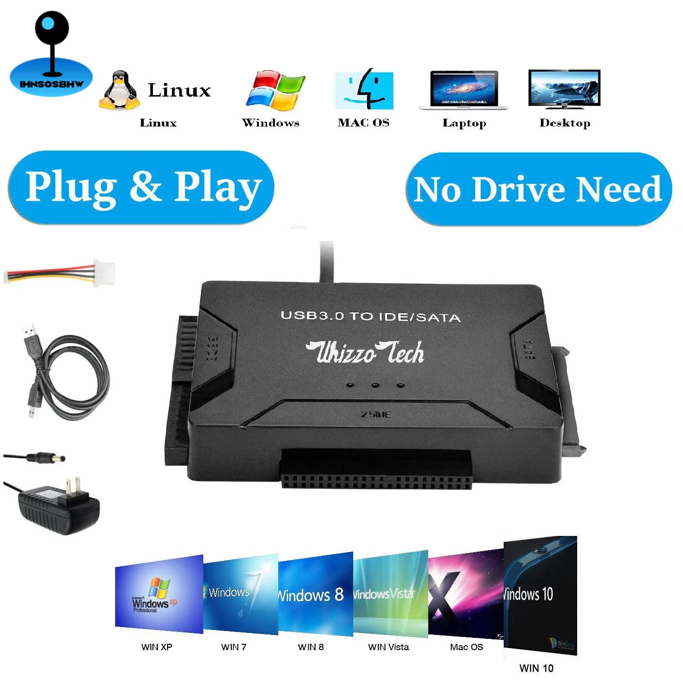 

Переходник с USB 3,0 на IDE/SATA, для жестких дисков 2,5 дюйма/3,5 дюйма