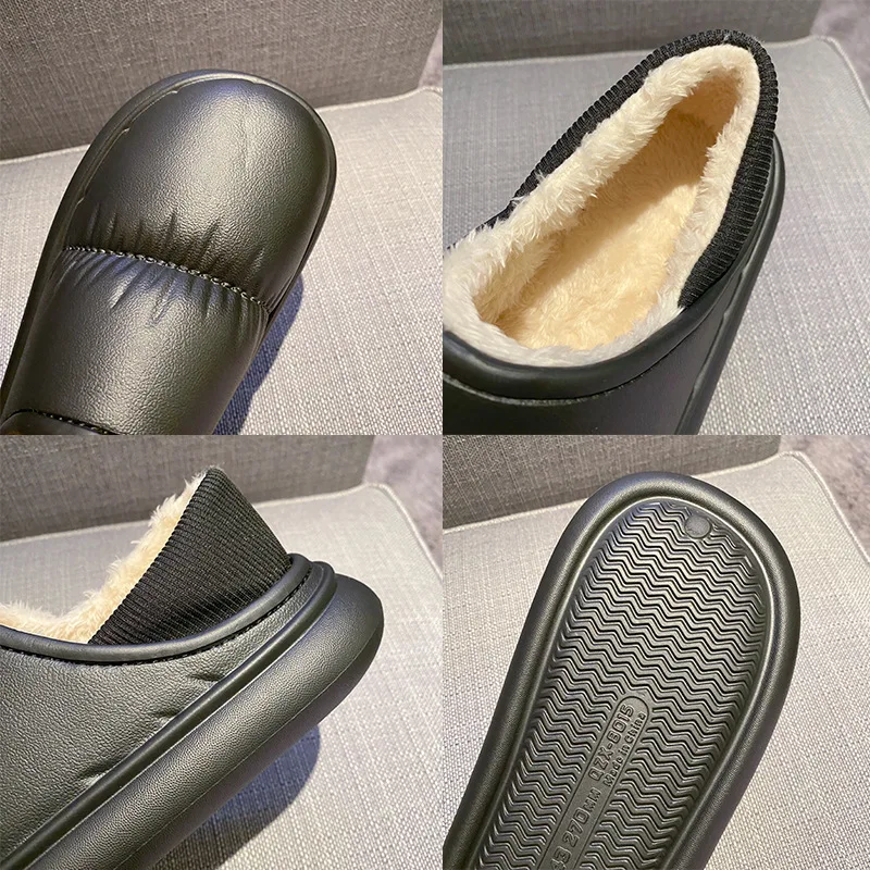 Winter Cotton Slippers Women Warm Plush Shoes Fashion Indoor Home Thick Sole Footwear Non-Slip Solid Waterproof Couple Slippers