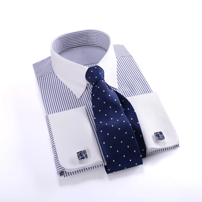 Мужская рубашка с длинным рукавом Классические французские манжеты 100% хлопок в