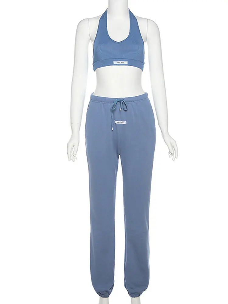 Женские повседневные спортивные брюки комплект с топом на бретельках низким