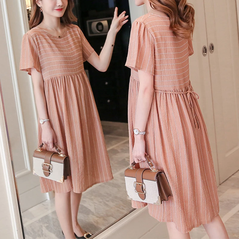 Платье для беременных на весну и лето с оборками коротким рукавом