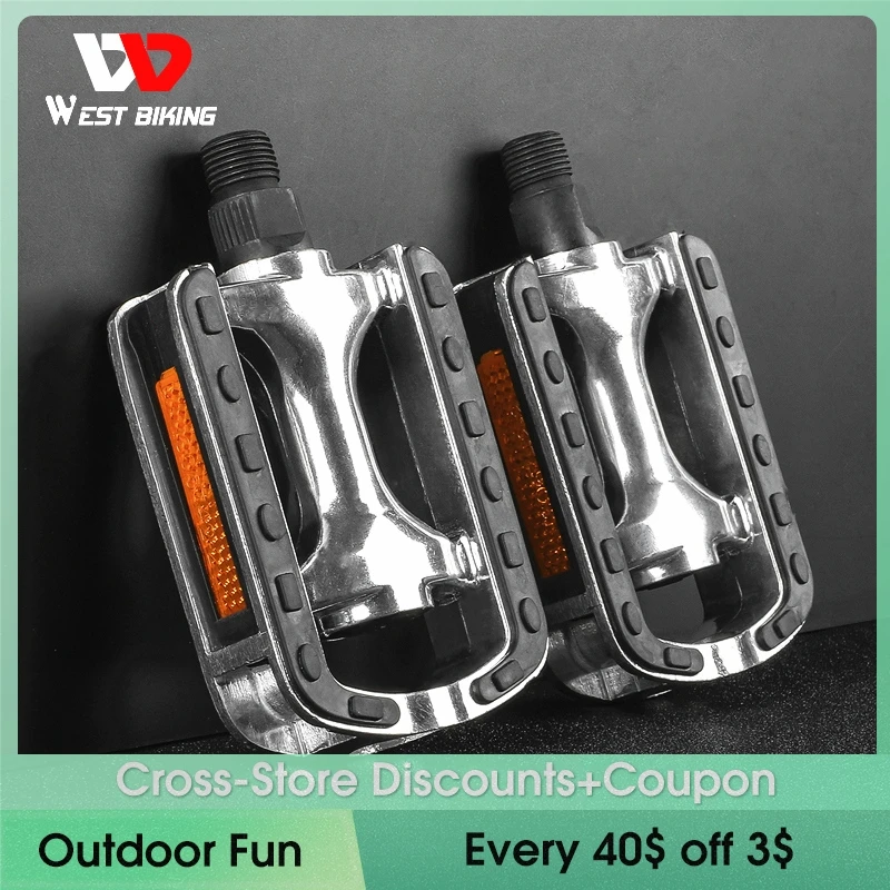 

WEST BIKING Bicycle Pedals Ultralight Anti-slip Mtb Pedals Safety Warning Reflectors Cycling Flat Pedal Mountain Road Bike Parts