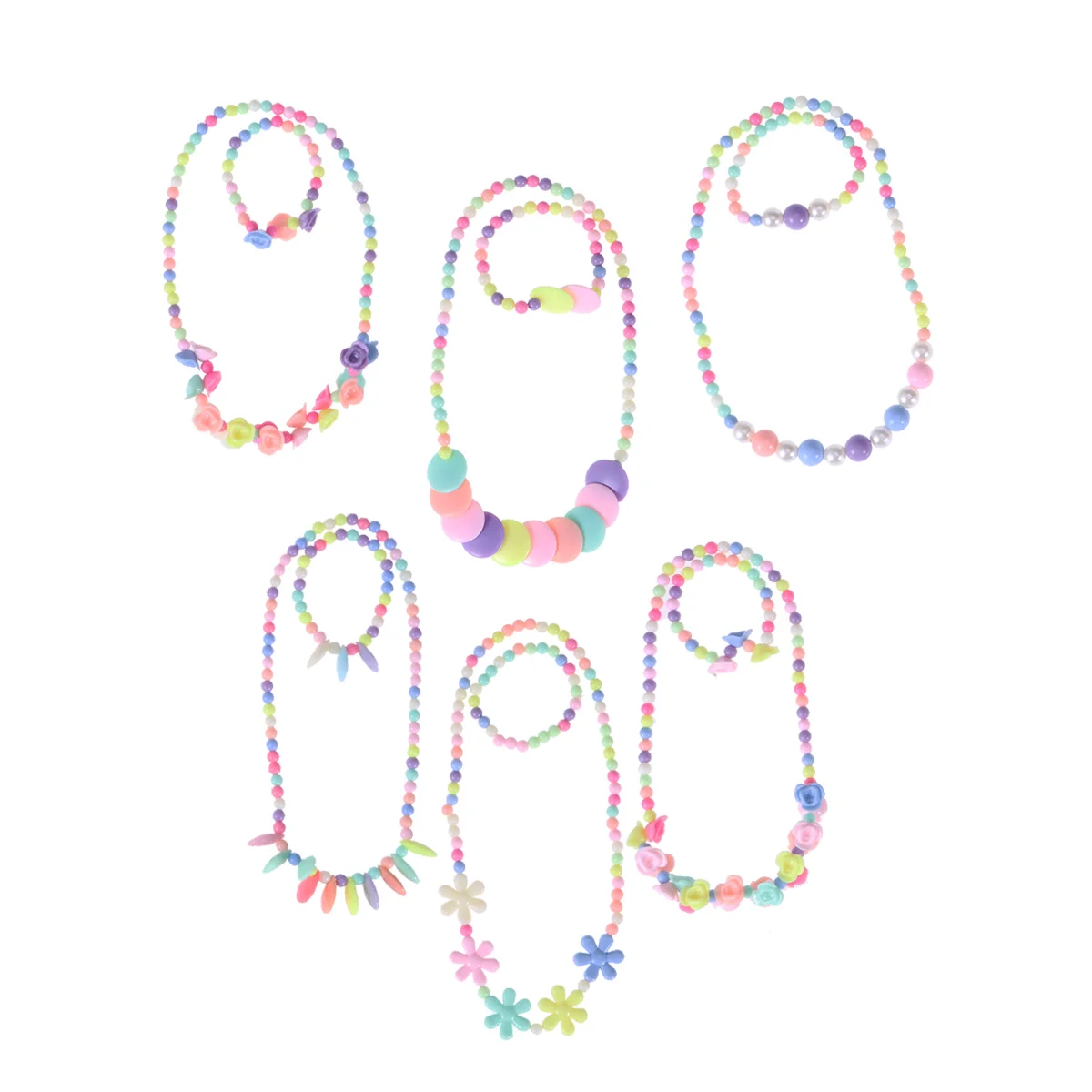 

6 Set Colorful Nackelace Bracelets Kids Cute Sets Necklace Sets Kids Kids Suit Two Piece Suit Beaded Bracelets Necklace Kids