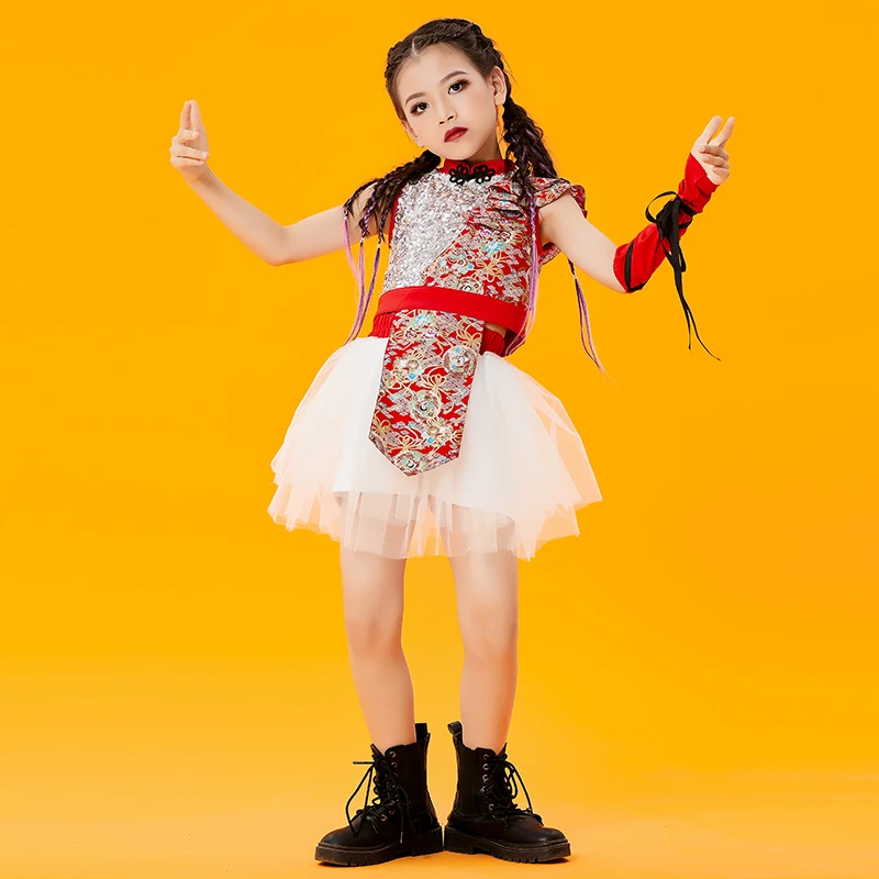 

Chinese Style Costumes Stage Catwalk Show Fashion Hip Hop Dance Costumes For Girls Jazz Dance Cheerleading Rave Clothes 120-170