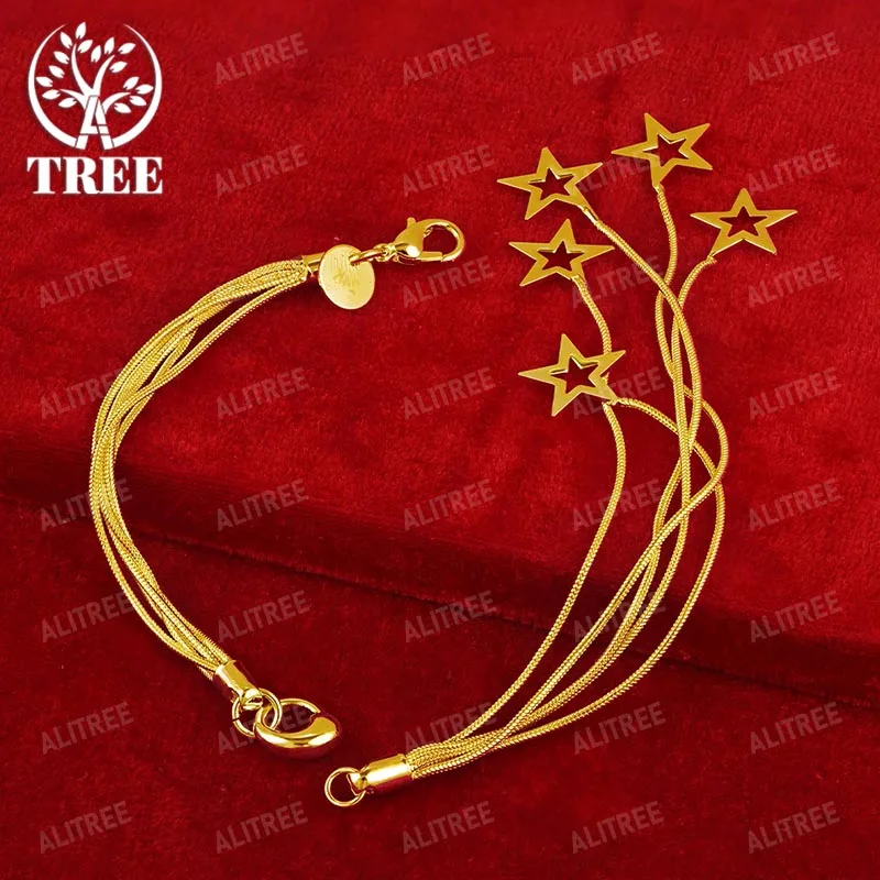 ALITREE 18-каратное желтое золото с полыми звездами браслет-цепочка для женщин модные