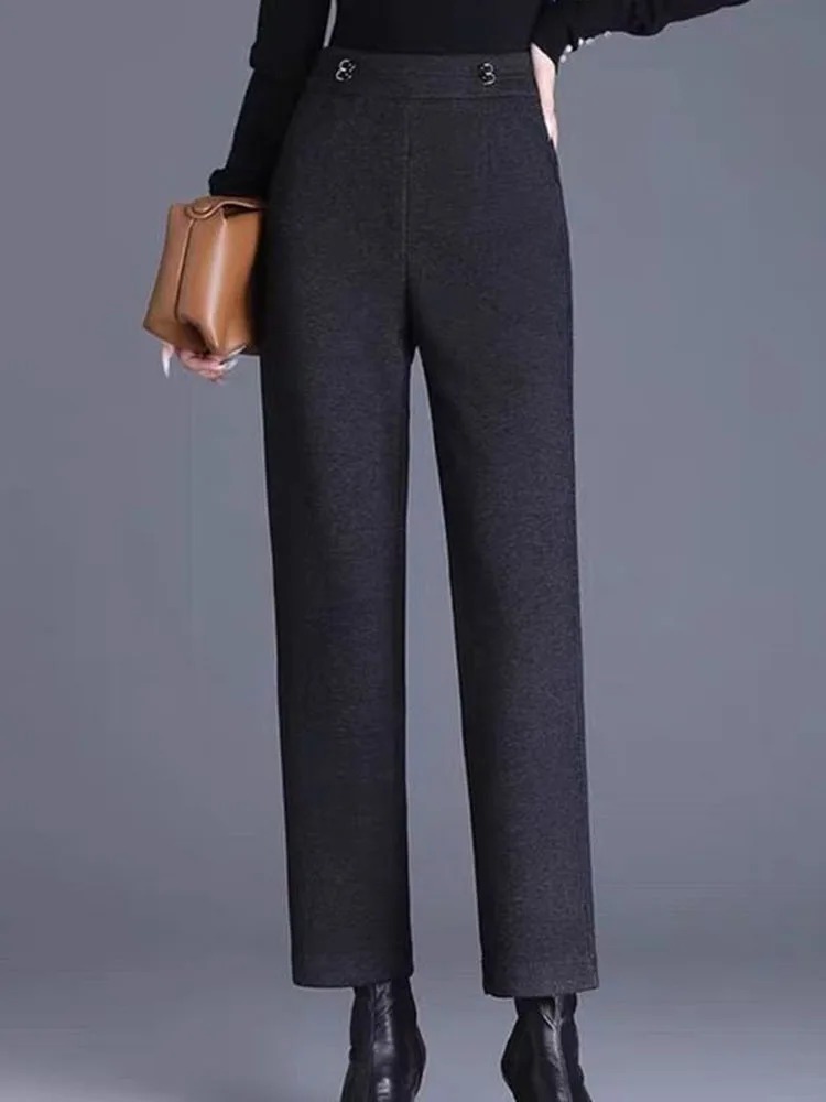 Осень-зима шерстяные свободные прямые брюки корейская мода широкие с высокой