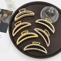 fashion metal geometric claw clips hairpin moon banana shape hair accessories for women girls pearl rhinestones hairwear jewelry
