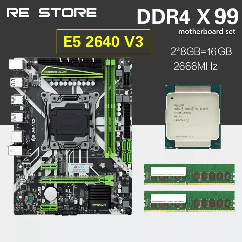 

HUANANZHI X99 motherboard with XEON LGA 2011-3 E5 2640 V3 2*8G DDR4 2666 NON-ECC memory combo kit set NVME USB3.0 ATX Server