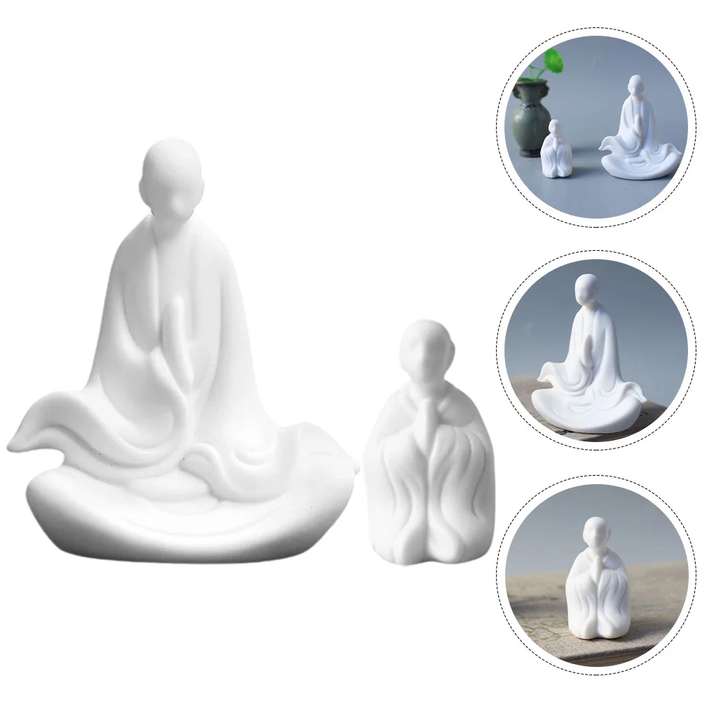 

2 Pcs Worship Ornaments Decor Home Little Monk Statue Dining Table Porcelain Monk White Porcelain Monk Adornment