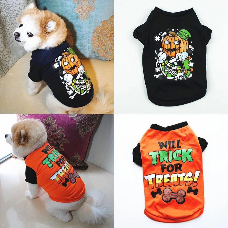 

Милая рубашка без рукавов для Хэллоуина, футболка для домашних животных, дышащая прочная футболка для собак, одежда для кошек, одежда для до...